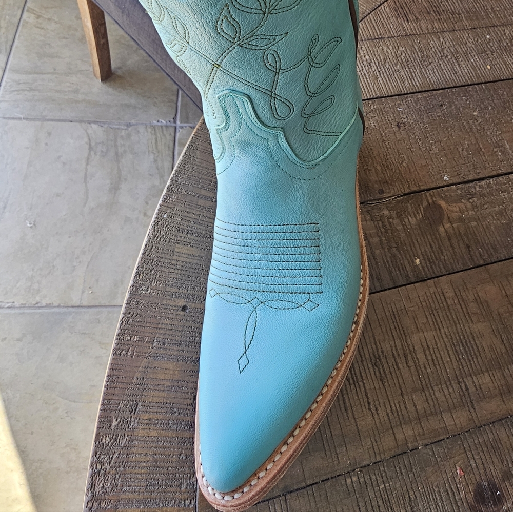 Turquoise Embroidered Knee-High Boots - Picture 10 of 11